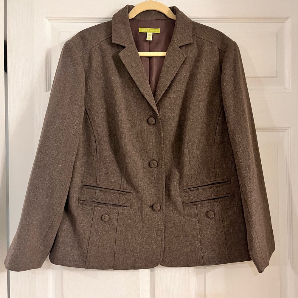 Sigrid Oleson brown metallic thread blazer women’s size 14W‎ dark academia